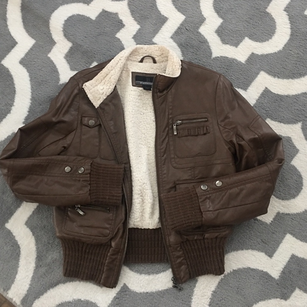 Brown leather jacket with sheepskin lining